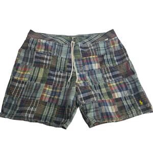 Vintage Polo Ralph Lauren Men 40 Madras Plaid Swim Short Zip Drawstring